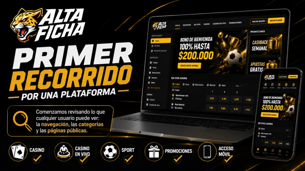 Imagen de Altaficha sobre la primera revisión pública de una plataforma con casino, sport, promociones y acceso móvil