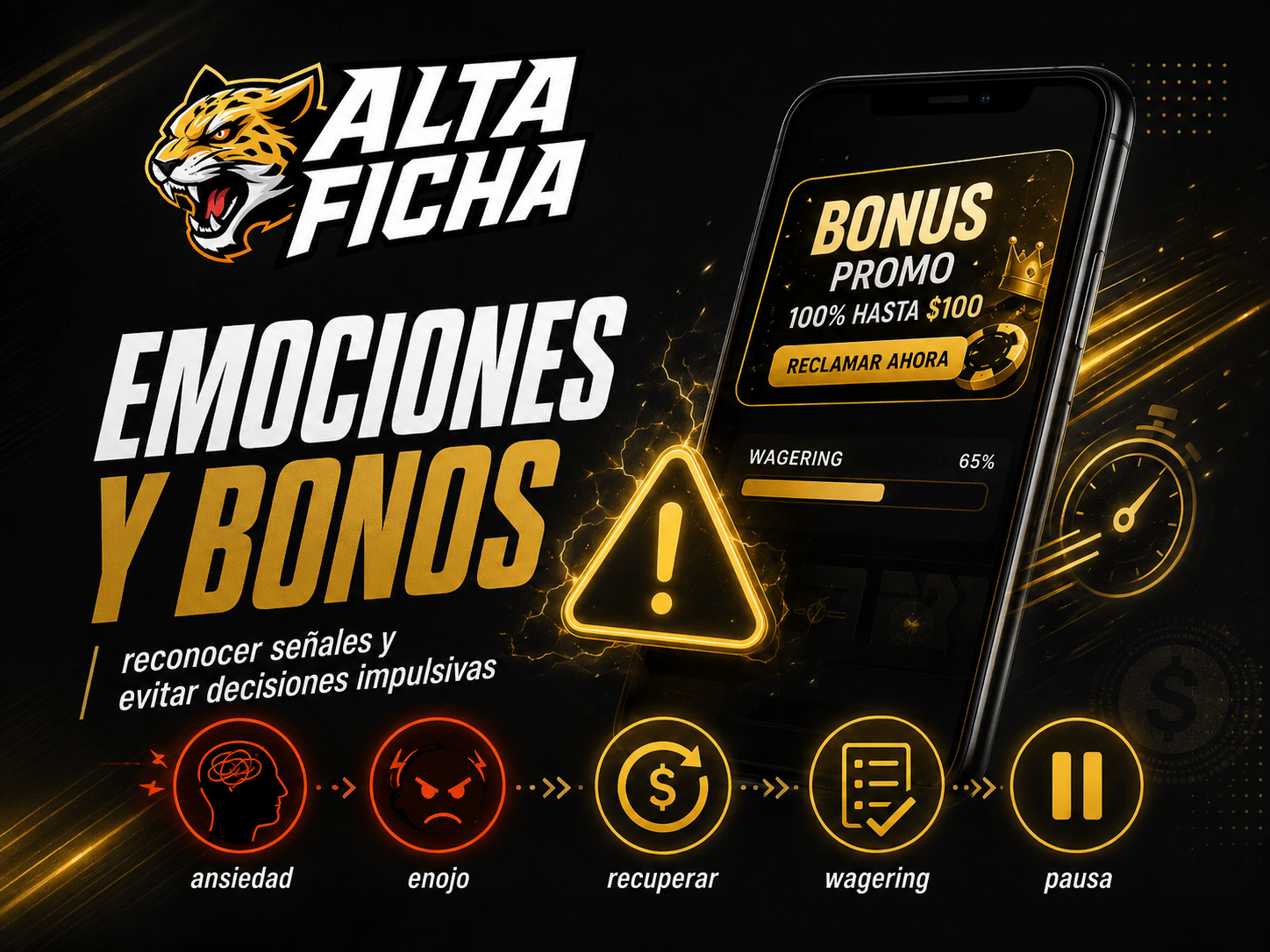 Imagen de Altaficha sobre ansiedad, enojo, deseo de recuperar, wagering, bonos y pausas antes de seguir jugando