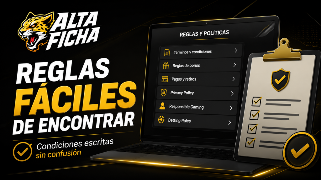 Imagen de Altaficha sobre términos, condiciones, reglas de bonos, pagos, privacidad y juego responsable