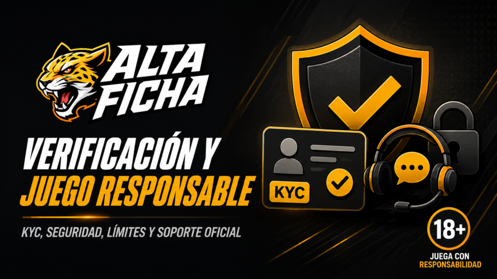 Imagen de Altaficha sobre verificación KYC, seguridad de la cuenta, soporte oficial, límites y juego responsable para mayores de 18 años
